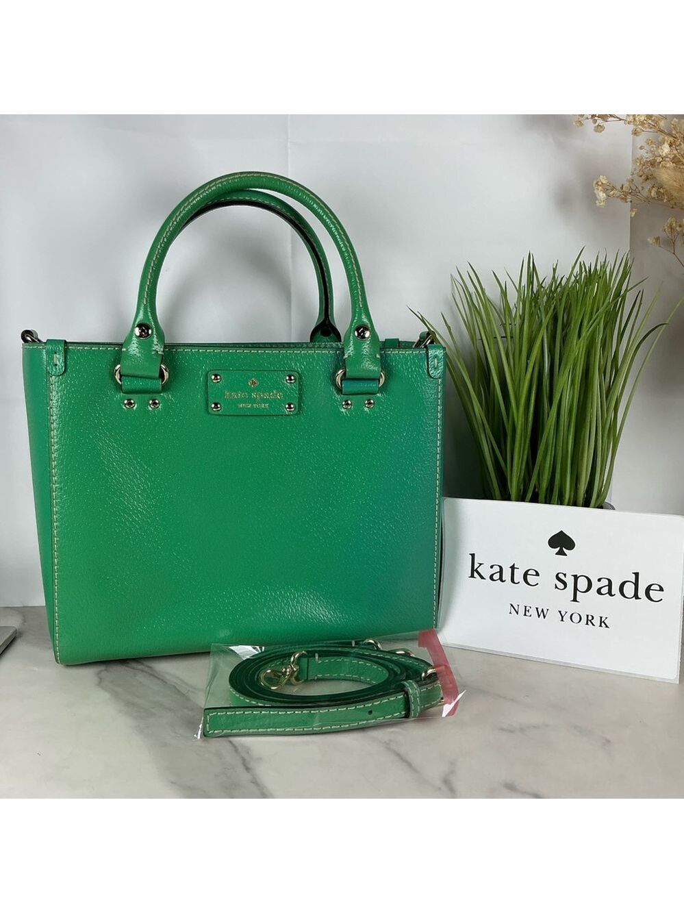 Kate Spade Quinn Wellesley Vibrant Green Satchel Crossbody Hand Bag Fall Spring‎ - Picture 5 of 13